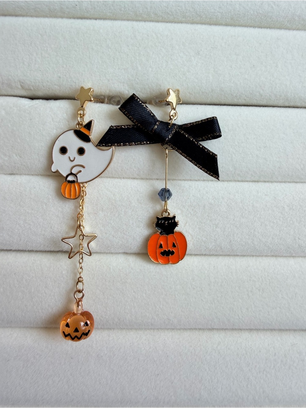 Halloween Ghost & Pumpkin Earrings - White & Orange